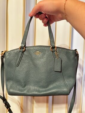 Coach Pebbled Leather Satchel in Deep Green with Gold Hardware